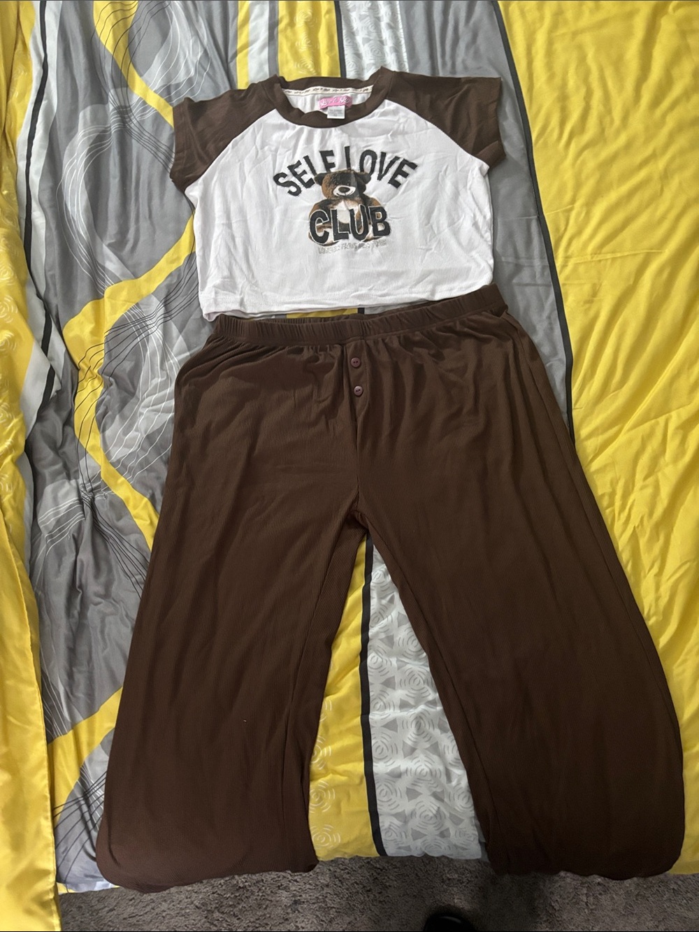 Self Love Club Brown & White Pajama Set